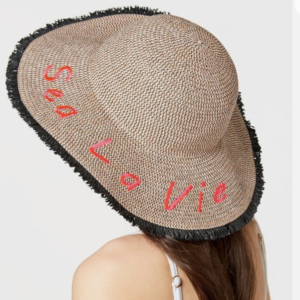 INC International Concepts Sea La Vie Fringe Floppy Hat Tan One Size